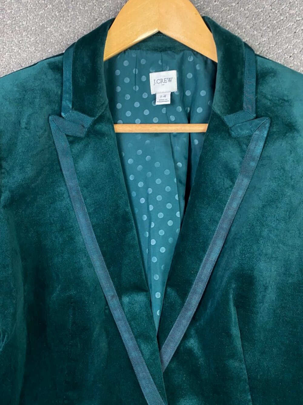 J CREW Velvet Blazer Jacket Womens 14 Forest Green One Button Tuxedo Dinner - Picture 2 of 14
